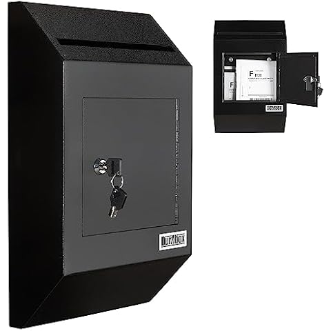Durabox Heavy Duty Wall Mount Locking Deposit Drop Box Safe W300 (Black) For Receiving Letters, Checks, Payment, Documents and More For Commercial, Home or Office Use Cover