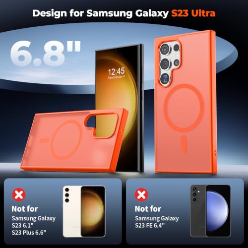 Image of SUPFINE Magnetic for Samsung Galaxy S23 Ultra Case with Screen Protector, (Built-in Magnets) (Military Grade Drop Protection) Slim Translucent Shockproof Phone Case,Orange