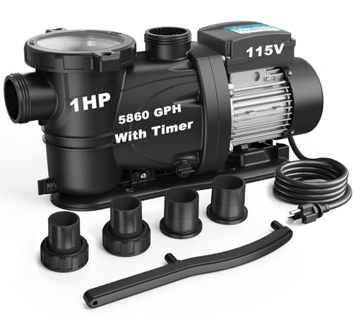 Image of 1HP In /Above Ground Pool Pump with Timer, 5860GPH High Flow 115V Powerful Self Primming Swimming Pool Pumps with Filter