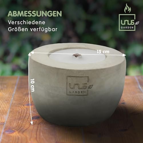 UNUS Beton- Feuer Outdoor Beton Kerze konisch groß, 100g Nachfüllwachs, Löschbrett und Löffel zum Nachfüllen, Tischkamin mit Dauerdocht, Tischfeuer Recycling Kerzenwachs-6