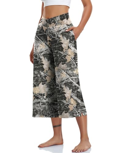 TARSE Womens Casual Wide Leg Yoga Capris Crossover High Waist Capri Pants Loose Soft Pajama Pockets Sweatpants2