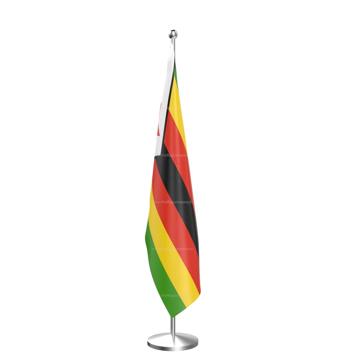 The Flag Company Zimbabwe Indoor Pole with 3x4.5 Ft Fabric Flag | 6-Foot Stainless Steel Floor Stand | Formal Display for Office, Conferences & Events