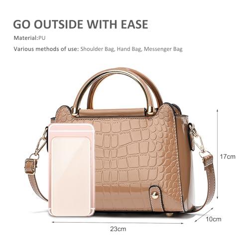 Sac à main croco rigide en cuir verni kaki chic