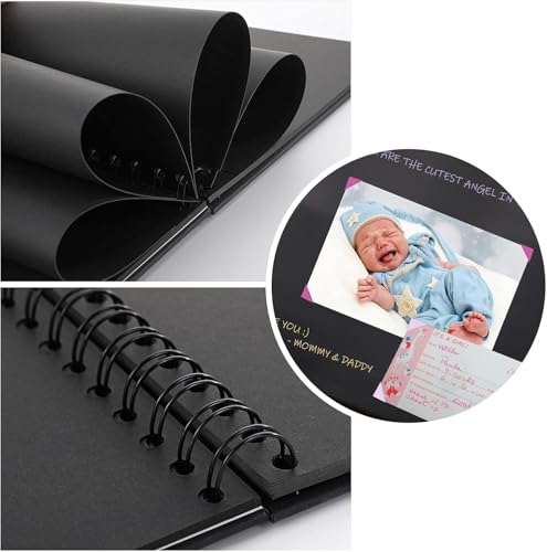 Álbum de recortes para fotos, paquete de 2 unidades, BetterJonny, cuadrado negro de 6 pulgadas con espiral y pegamento para esquinas, ideal para niños, adultos, bebés, manualidades, viajes, aventuras y parejas miniatura 2