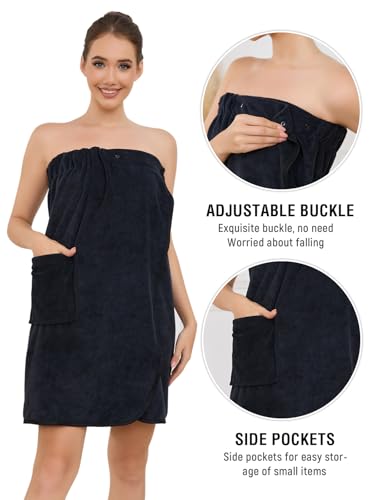 Image of Air Curvey Women's Soft Wrap Towel Shower Wrap Robe Lightweight Spa Body Wrap Adjustable Closure Bathrobe With Pocket