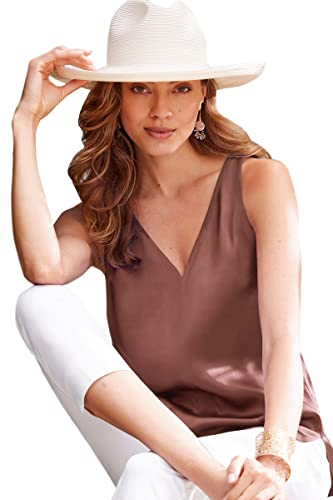 Image of Satin Tank Tops for Women Loose Fit Sleeveless V Neck Cami Camisole Blouses Shirt Top