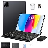 DIVENT-Tablet 3 em 1 com estojo/teclado/mouse/cartão de memória, 10,1 polegadas, Android 14, 16GB de RAM + 512GB de ROM, câmera de 8MP + 16MP, GPS, Bluetooth, bateria de 8800mAh,Wi-Fi Edition (preto)