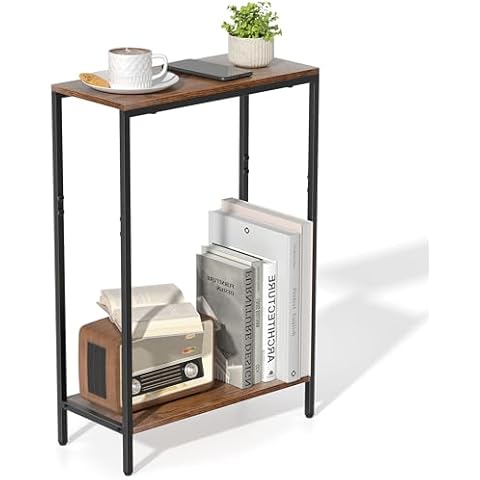 Allinside Narrow Side Table, End Table for Small Spaces, Slim Nightstands, Rustic Brown Skinny End Table, Bedside Table, Sofa Couch Table for Living Room Bedroom Hallways Cover