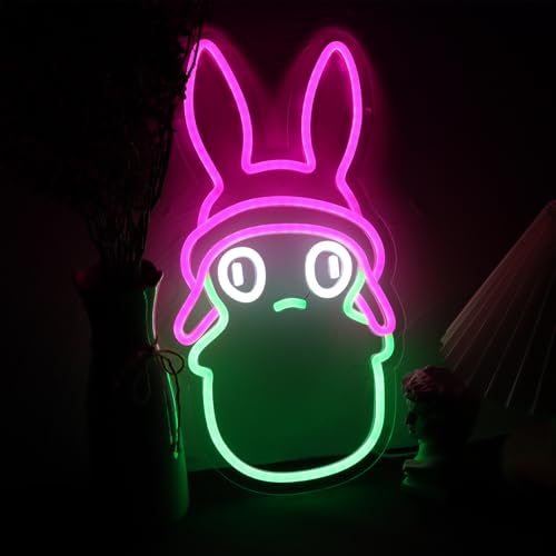 Image of Pink Hat Kuchi Neon Signs for Wall Decor, Green Kopi Dimmable Monster LED Lights for Room and Best Gifts for Fans, Kuchi Neon Lights with USB Power for Biethday, Party Decoration