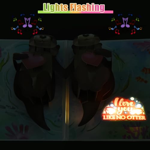 Image of Otter Pop Up Anniversary Card, 3D Musical Valentines Day Cards with Lights