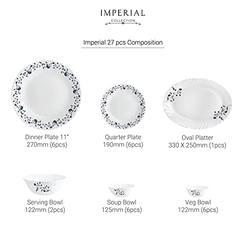 Image of Cello Opalware Imperial Vinea Opalware Dinner Set, 27 Pieces, White