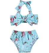 Ahegao Baby Girls 2Pcs Bikini Swimsuits Halter Tube Top Floral Bottom Bowknot Bathing Suits Beach...