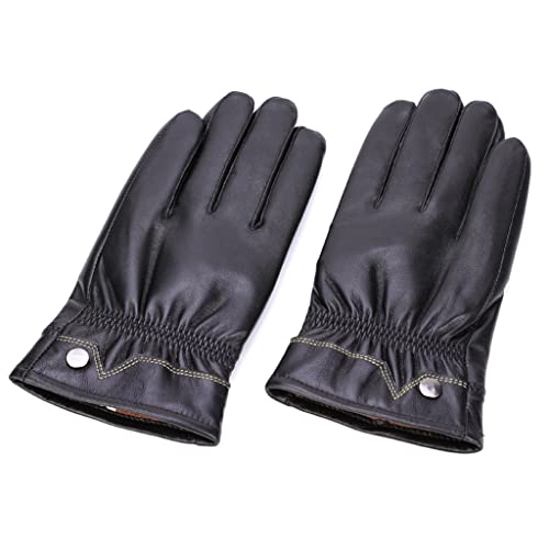 SJYDQ Guantes de Cuero for Ciclismo de Invierno for Hombre, Guantes de Cuero Finos y cálidos a Prueba de Viento Gruesos de Terciopelo for Exteriores (Color : A, Size : M Code) Cover