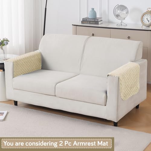 Image of HOKIPO Quilted Sofa Armrest Cover - 1 Pair | 'Quilt Classic' Beige (IN-925-BEIGE*2)