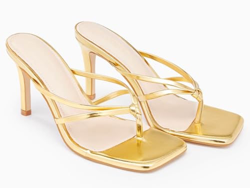 Coutgo Womens Strappy Heeded Sandals Square Toe Flip Flops Fashion Stiletto Thong Slip On Sandals3