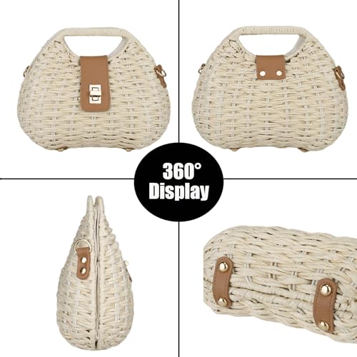 Image of Straw Clutch Purses for Women Rattan Woven Beach Handbag Summer Purse with Detachable Strap Basket Crossbody Bag