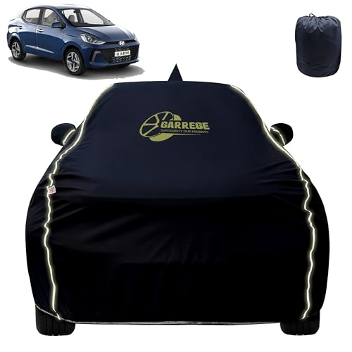 Image of Reflector Waterproof Car Cover for Hyundai Aura with Mirror & Antenna Pocket | All Weather Protection | Washable Fabric | Black Color