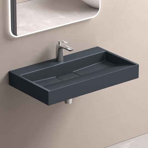 doporro Lavabo Suspendu avec Bonde Vasque à Poser Gris Noir Mat 80x46x11cm Lave Mains Rectangulaire avec Perçage de Robinet Colossum19