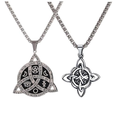 NIGHTCRUZ 2PCS Witch Knot Necklace, Celtic Knot Pendant with Triquetra Trinity, Stainless Steel Necklace for Women