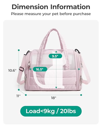 BAGSMART Cat Carrier: Soft-Sided Pet Carrier for Small Medium Cats Dogs Puppy Quilted Collapsible Puffy Travel Bag Up to 20 Lbs Pink - Image 3