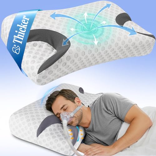 CPAP Pillow for Side Sleepers – Fits All CPAP Mask Types – Adjustable Memory Foam with Contoured Cutouts for Side, Back & Stomach Sleepers – Reduces Air Leaks & Mask Pressure a Better Sleep