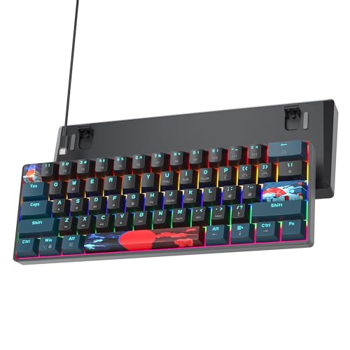 Image of 60 Percent Gaming Keyboard 61 Keys Portable Mechanical Keyboard Rainbow Backlit Ultra Compact Wired Keyboard Red Switch for PC Laptop Gamer(61 Monster-B)