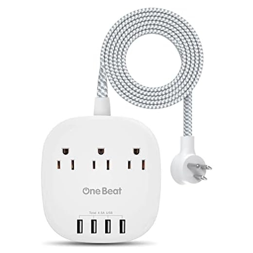 Desktop Power Strip with 3 Outlet 4 USB Ports 4.5A, Flat Plug and 5 ft Long Braided Extension Cords for Cruise Ship Travel Home Office, ETL Listed