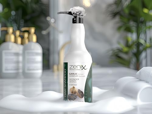 Zenix Garlic Hair Care Shampoo 1000ml | Haar-Shampoo mit Knoblauch Extract | Intensiv reparierende Haarkur | Salzfreies Haarpflege Frauen & Männer strapaziertes-Haar | Sarimsak Sampuan