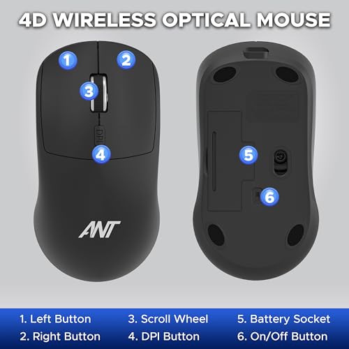 Image of Ant Globe20 Wireless Mouse Dual Mode Bluetooth & 2.4GHz USB| 1600 DPI Optical Sensor | Silent Click Rechargeable Ergonomic Mouse | 4 Button Cordless Mouse for Laptop, PC, Mac, Windows, Linux | Black