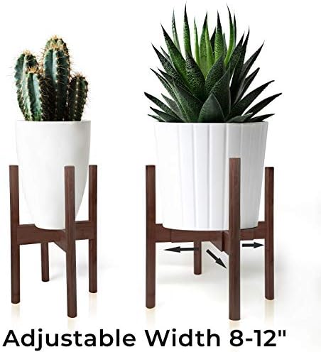 Mid Century Plant Stand - Adjustable 8-12" Width - Elegant 100% Real Bamboo - Durable and Sustainable - 150lb Capacity (Midnight Bamboo)