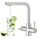 CREA Rubinetto 3 Vie 3 in 1 per Filtro Acqua, Rubinetto da Cucina in Acciaio Inox Girevole 360°, Doppia Leva per Acqua Potabile e Normale, Superficie Spazzolata