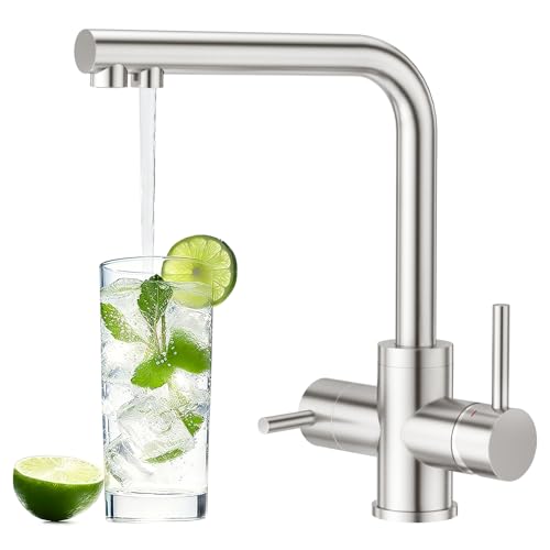 CREA 3 Wege Wasserhahn Küche Edelstahl, Mischbatterie Küche