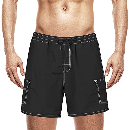 MakingDa Short de bain imperméable pour homme avec plusieurs poches et séchage rapide, Noir , L Cover