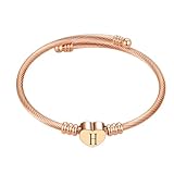 MiniJewelry Pulsera de oro rosa con letra inicial A-Z y corazón para mujer, hija, familia, alfabeto, nombre, cumpleaños, Navidad, acero inoxidable, talla única, Acero inoxidable, No es una piedra