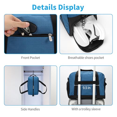 Image of Apenze Small Gym Bag 14 inch lightweight Carry On Mini Duffel Bag with Shoe Compartment for Travel Sport - Blue
