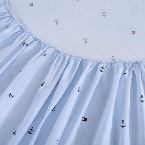 Image of Tommy Hilfiger - King Size Sheet Set, Soft Cotton Percale Bedding with Crisp Cooling Comfort, Deep Pocket Fitted Sheet with Matching Pillowcases, Americana Decor (Nautical Anchor Light Blue)