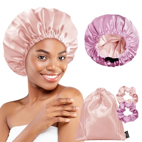 Bonnet Satin Cheveux Nuit Protège Boucles Cassées Chapeau Sommeil Ajustable Or Rose Jade
