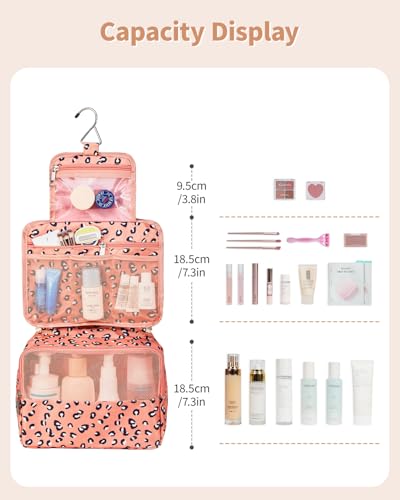 Image of Hanging Travel Toiletry Bag Cosmetic Make up Organizer for Women and Girls Waterproof (Leopard)