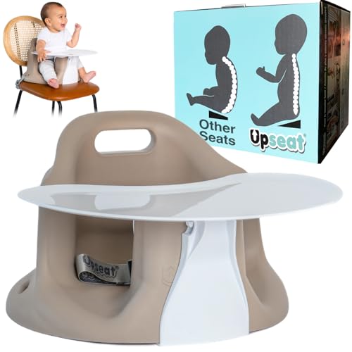 Image of Upseat – The Original Ergonomic Baby Floor & Booster Seat with Tray, Developed with Physical Therapists for Upright Posture & Healthy Hip Development, 4–24 Months, Extra-Large Tray (Taupe)