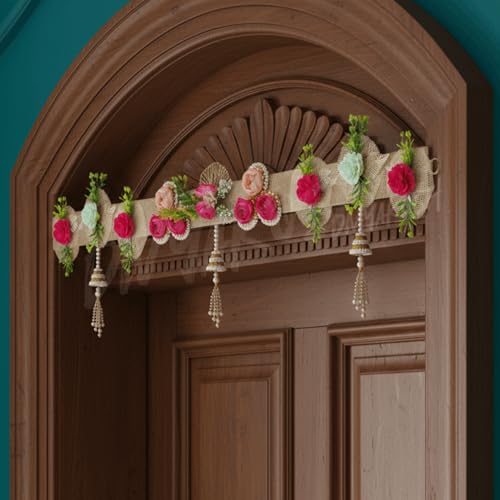 Image of Divyakosh Artificial Flower Toran for Main Door Entrance | 40 Inch | Premium Decorative Toran for Home, Mandir, Entrance | Wedding & Festival Decor - Bandanwar Toran with Artificial Flowers
