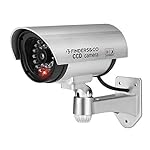 Equay-Fake-Security-Camera-Dummy-CCTV-Surveillance-System-with-Realistic-Red-Flashing-Lights-and-Warning-Sticker-1-Silver
