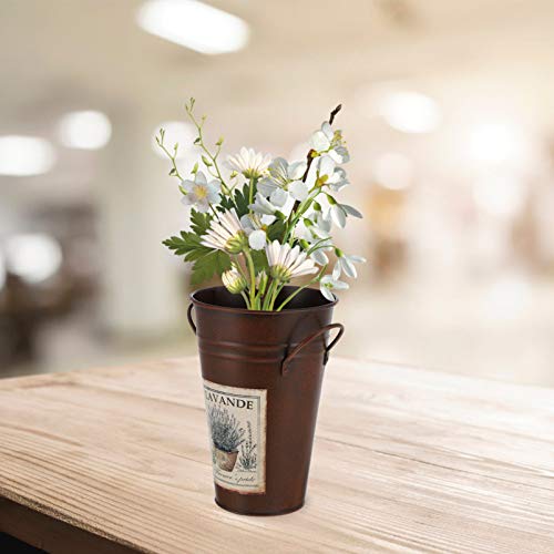 Vaguelly Vintage Bloemvaas Rustieke Melkkruik Droge Bloemvaas Met Dubbele Handvat Boerderij Blikje Bloem Emmer Voor Lente Decoratie Huis 20 Cm Hoog Bruin - Afbeelding 7