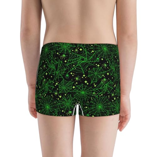 Boys' Cotton Boxer Brief Soft Underwear-Green Bright Web With Spiders3