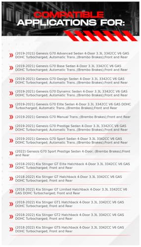 Image of R1 Concepts Front and Rear Brake Kit Fits 2019-2022 Genesis G70; 2018-2022 Kia Stinger| Optimum Oep Pads, Drilled Slotted Rotors| Hardware| 13.8 inch Front & 13.4 inch Rear