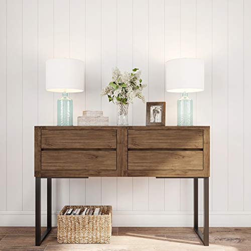 Table Lamp - Clear Glass Lamp with Open Base, LED Bulb, and Shade - Decorative Lighting for Coastal, Nautical, or Cottage Decor by Lavish Home (Blue) - Image 4