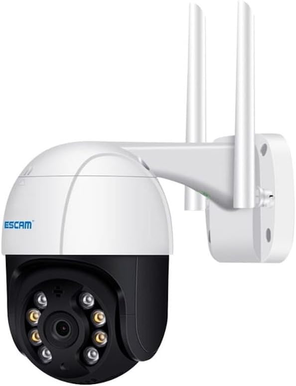 ESCAM QF218 1080p 355-degree IP Security Camera with two antennas and wall mount.