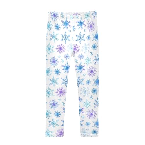 senya Girls Printed Leggings Yoga Pants Blue Purple Snowflakes Pattern for Kids in 4t to 10 Years, 4T