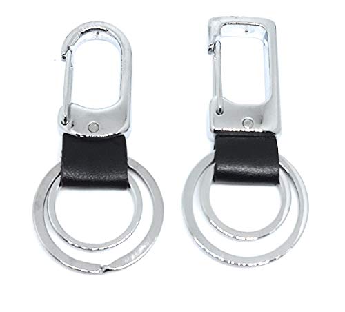 Image of Imported Pu Leather & Metal Keyring Key Chain Key Case Key Organizer for Home Keys Car Keys Bike Keys Office Keys Multi-Color Key Chain (Silver Black)