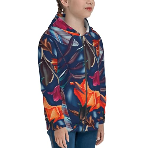 Tropical Flower Kid Hoodies Boys Zip Up Sweatshirts Girls Pullover with Pocket4