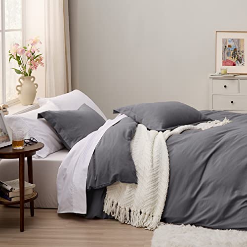 Image of Bedsure Dark Grey Duvet Cover King Size Only - Prewashed Cotton-Like Polyester Extra Soft All Season Bedding, Includes 1 Duvet Cover 104x90 Inches with Zipper Closure, Comforter Not Included